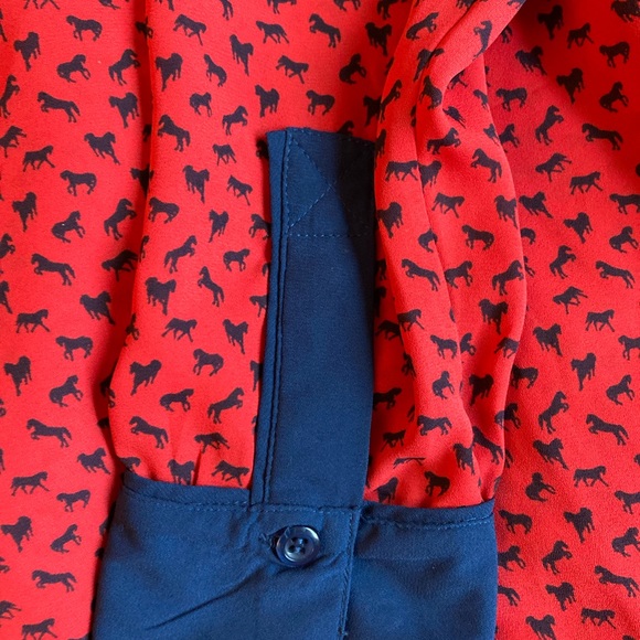 Free People Red & Navy Horse Print Pullover Blouse/Top - Picture 5 of 8